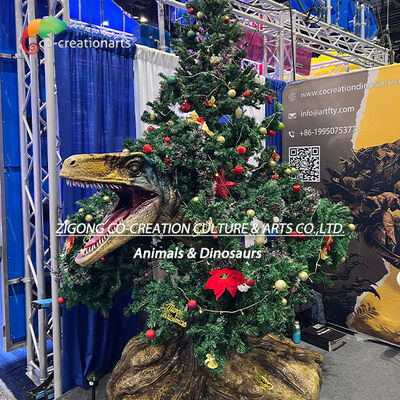 Świąteczny dinozaur Raptor Animatronic z dekoracją drzewną do parków tematycznych i imprez świątecznych